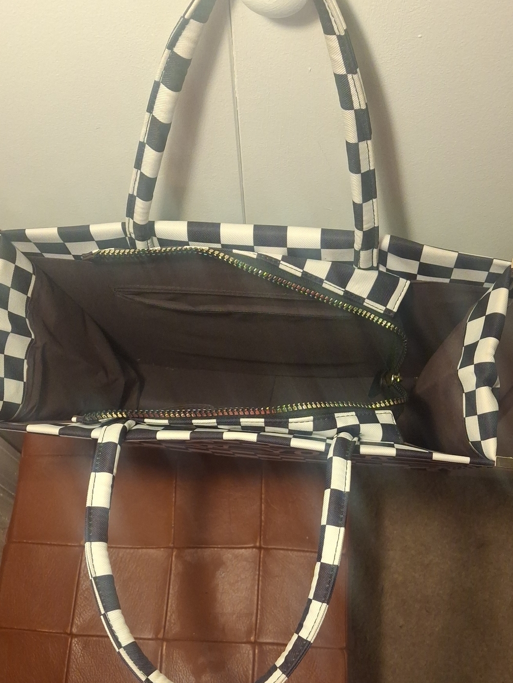 Upcycle Dior Checkerboard 'New York' Tote - Black & White - Picture 9 of 13